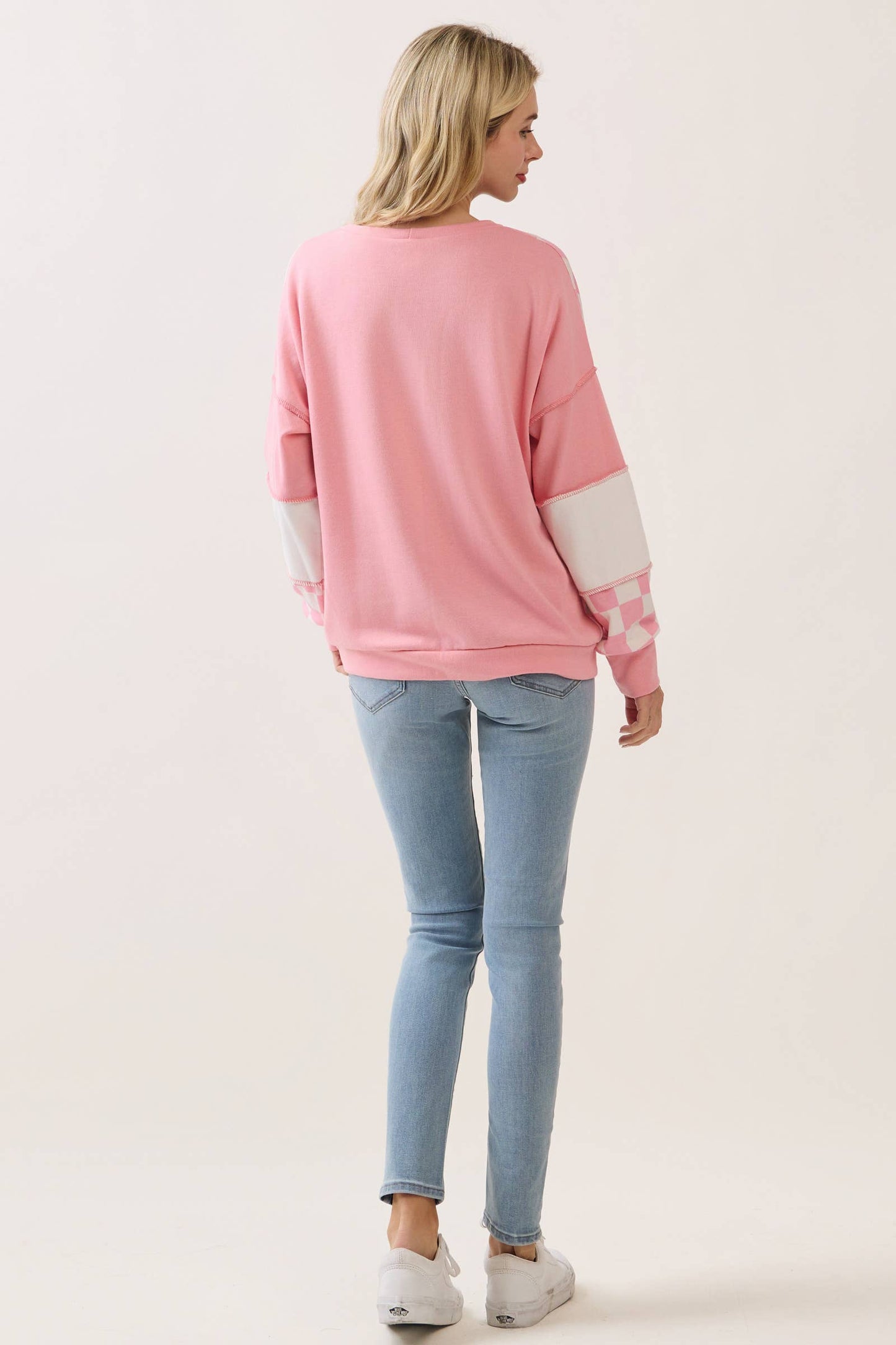 Pinking of You Patchwork Pullover