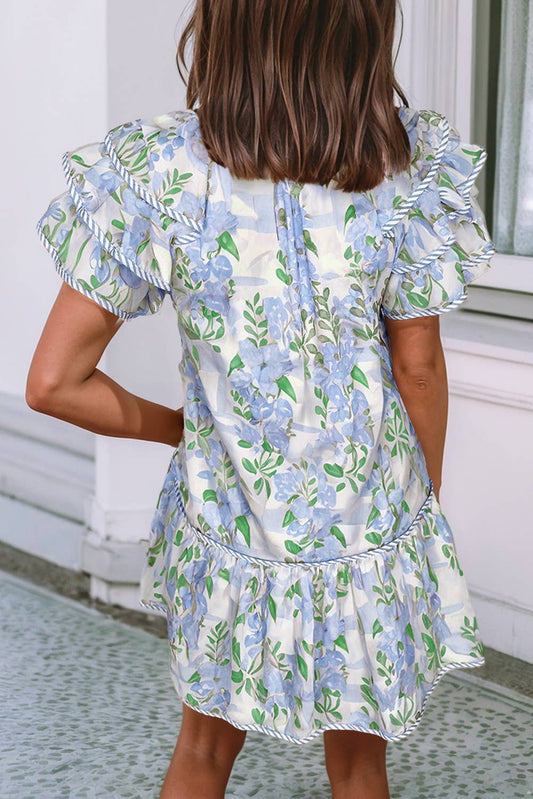 Floral Contrast Edge Layered Mini Dress