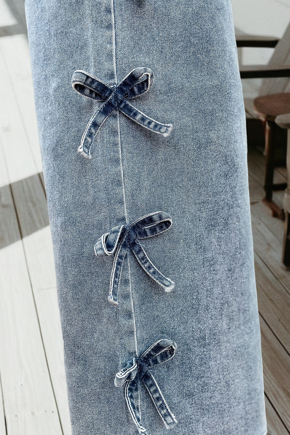Hello Bows Straight Leg Loose Jeans