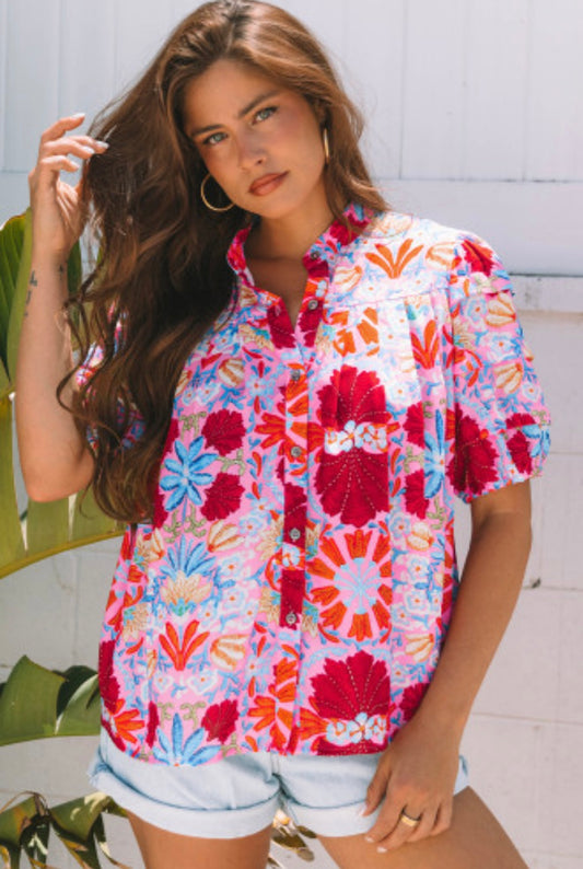 Floral Bubble Shift Top