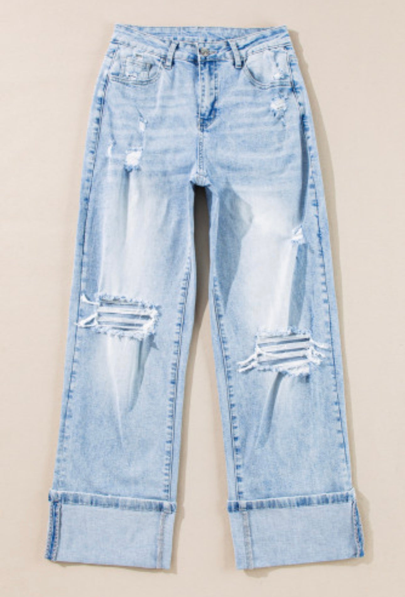 Beau Blue Light Wash Distressed Straight Jeans