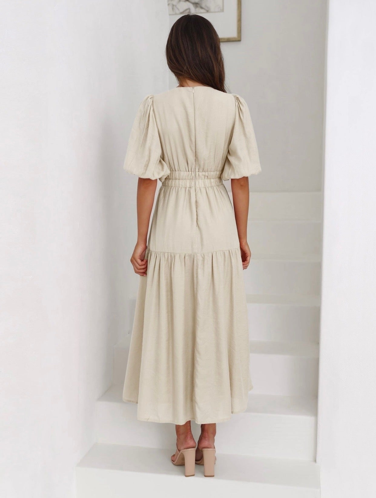 Bubble Sleeve Daily Midi Dress