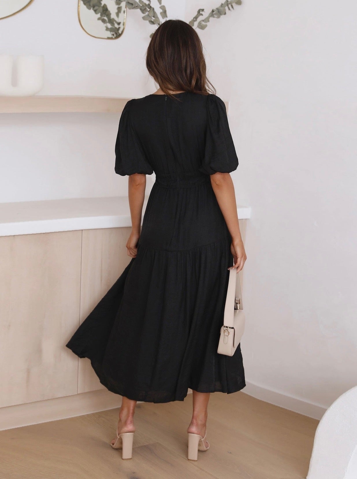 Bubble Sleeve Daily Midi Dress