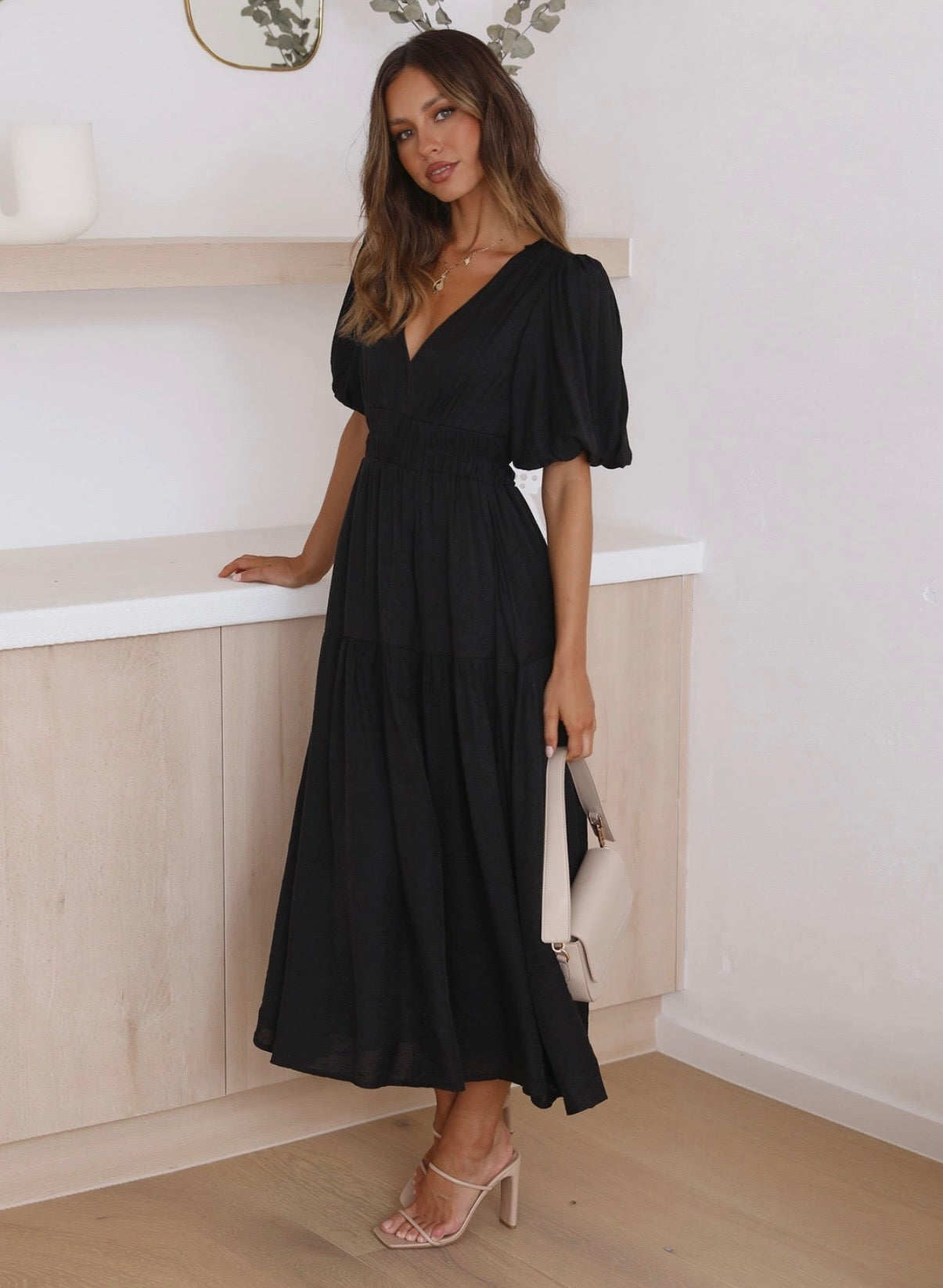 Bubble Sleeve Daily Midi Dress