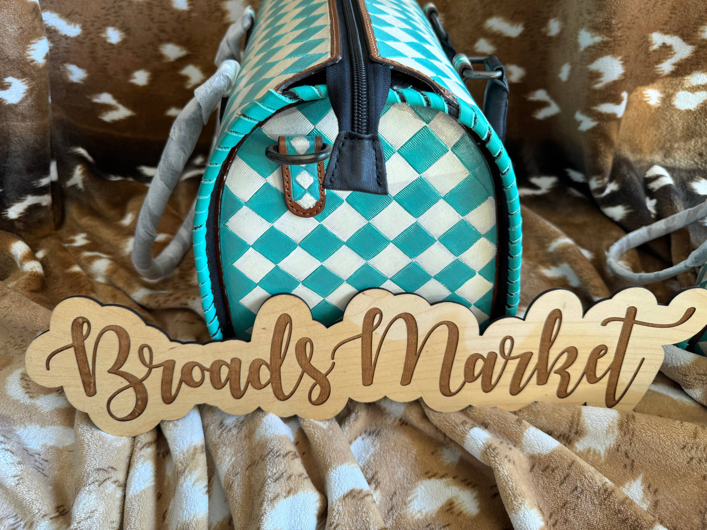 Teal Checkered Speedy Purse