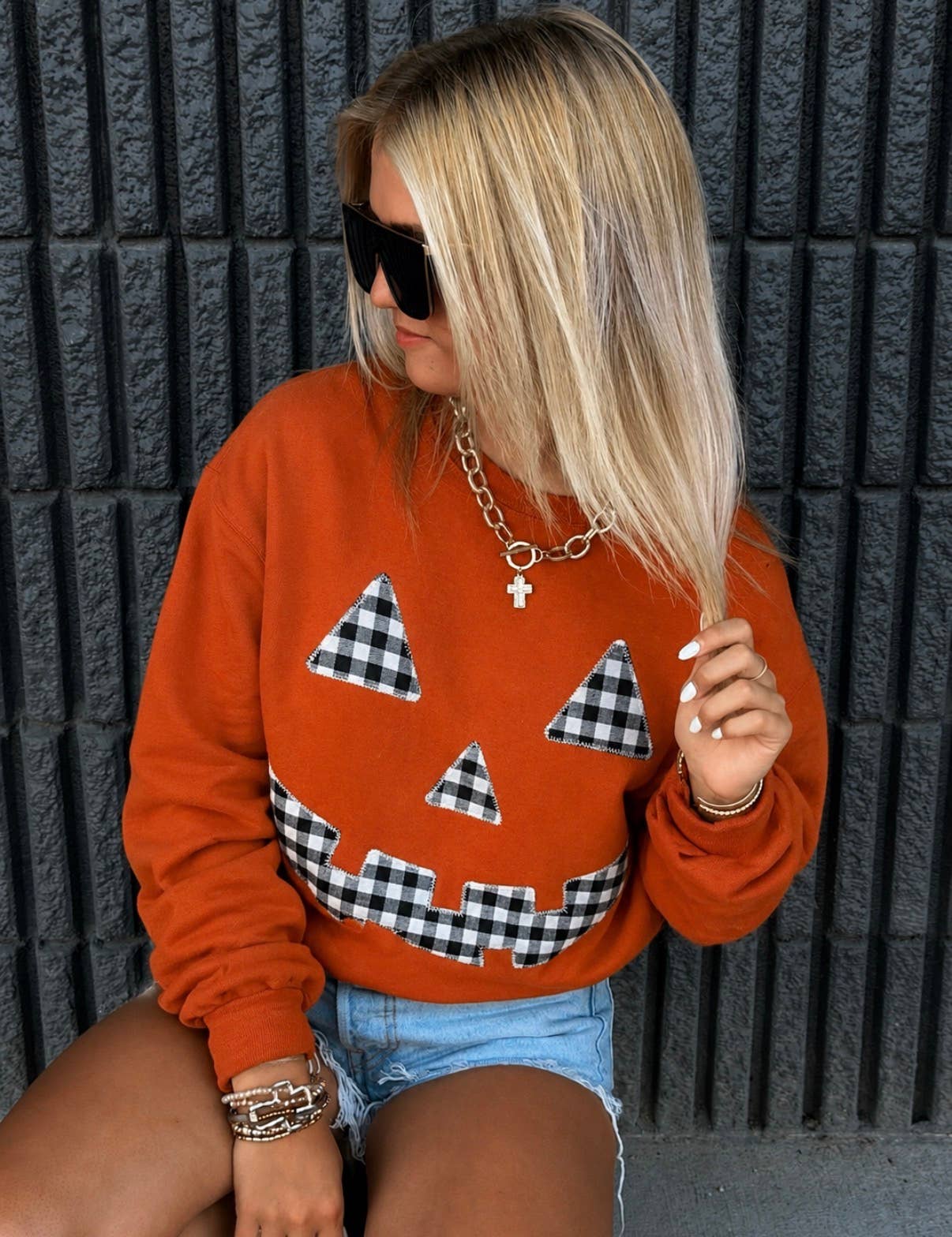 Gingham Pumpkin Sweatshirt