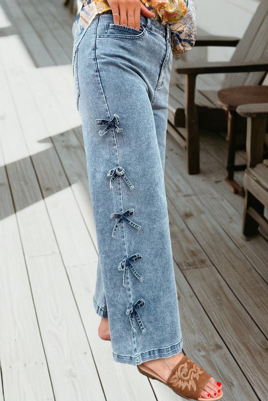 Hello Bows Straight Leg Loose Jeans