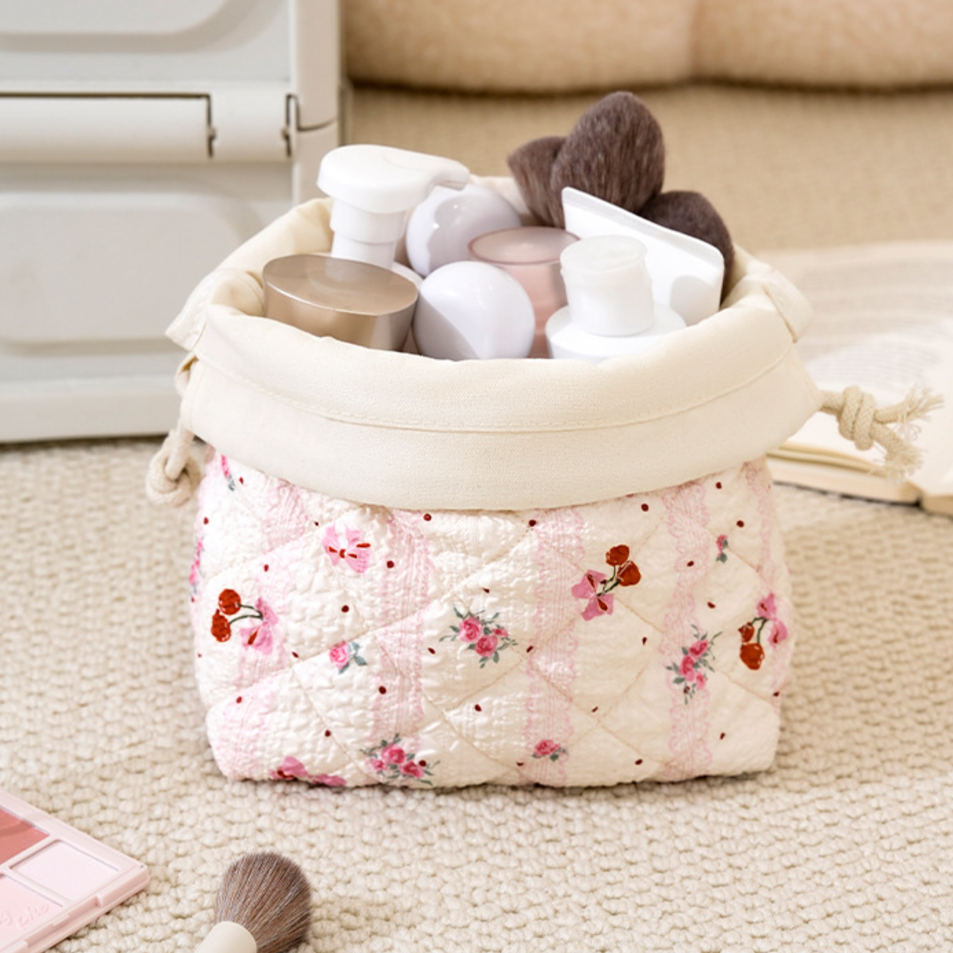 Quilted Drawstring Cosmetic Bag