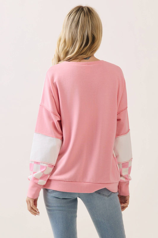 Pinking of You Patchwork Pullover