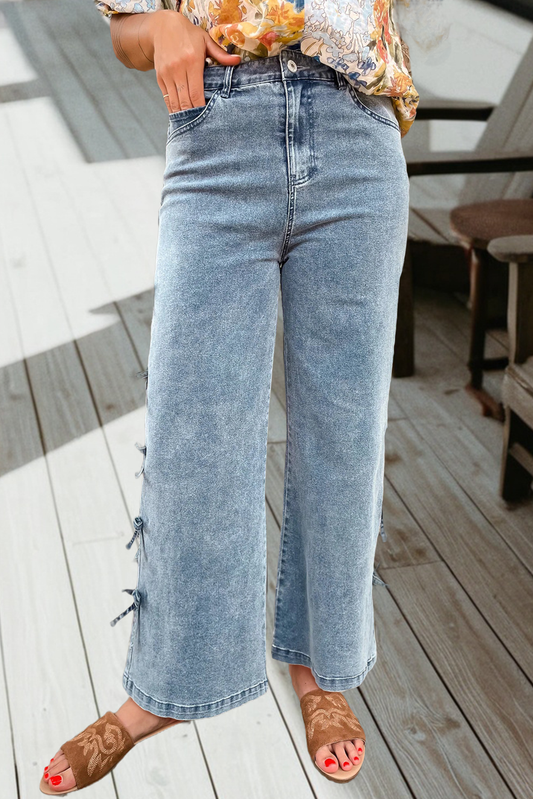 Hello Bows Straight Leg Loose Jeans