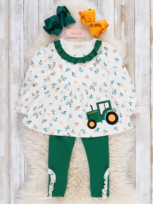 Green Tractor Ruffle Outfit