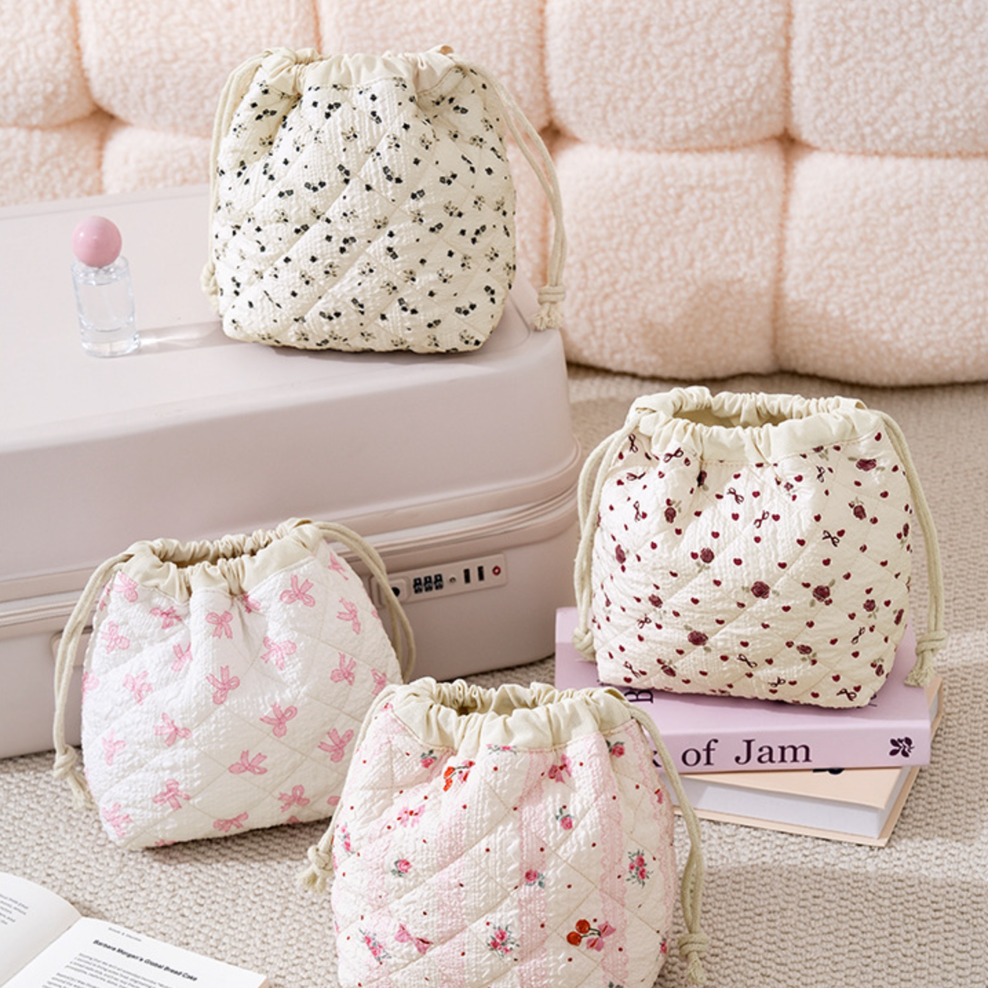 Quilted Drawstring Cosmetic Bag