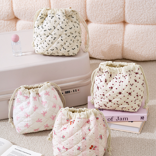 Quilted Drawstring Cosmetic Bag