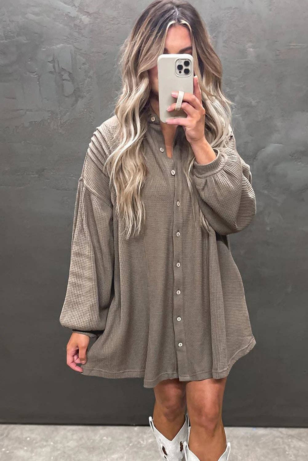 Simply Taupe Waffle Knit Dress