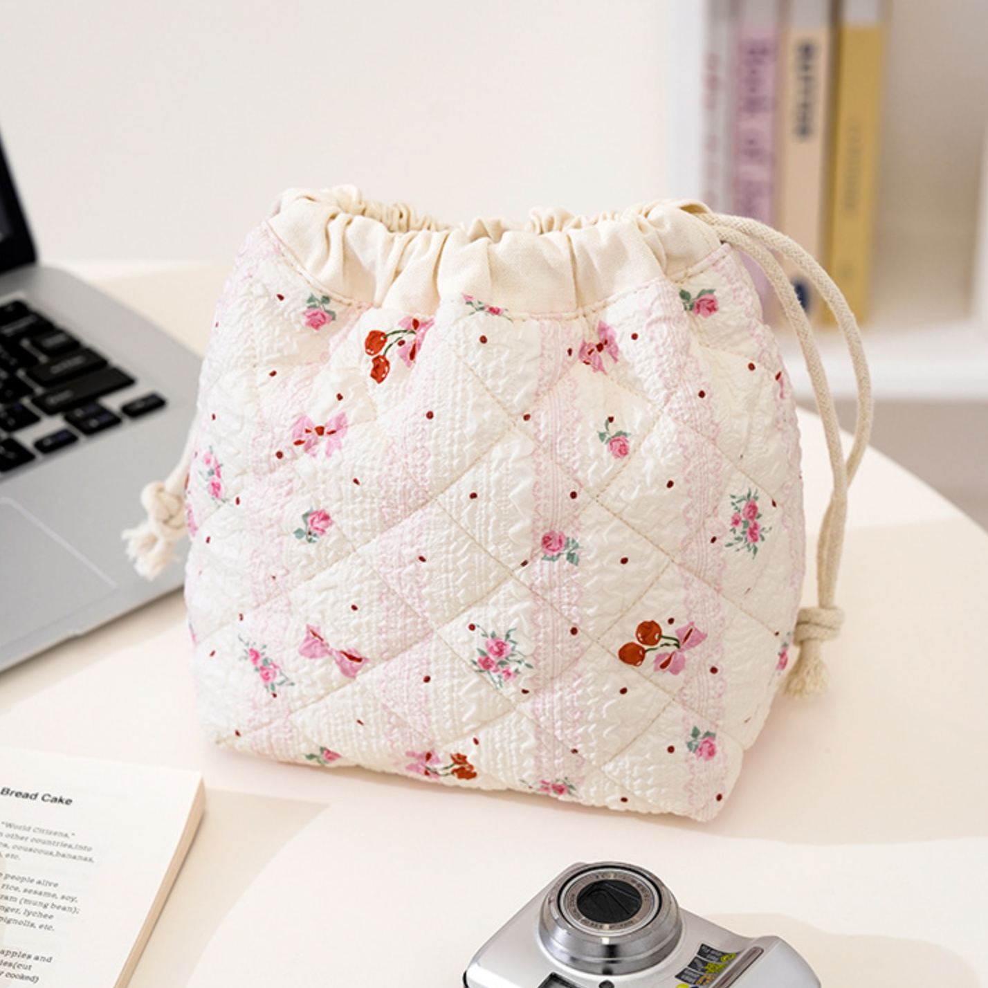 Quilted Drawstring Cosmetic Bag