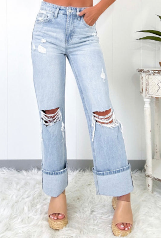 Beau Blue Light Wash Distressed Straight Jeans