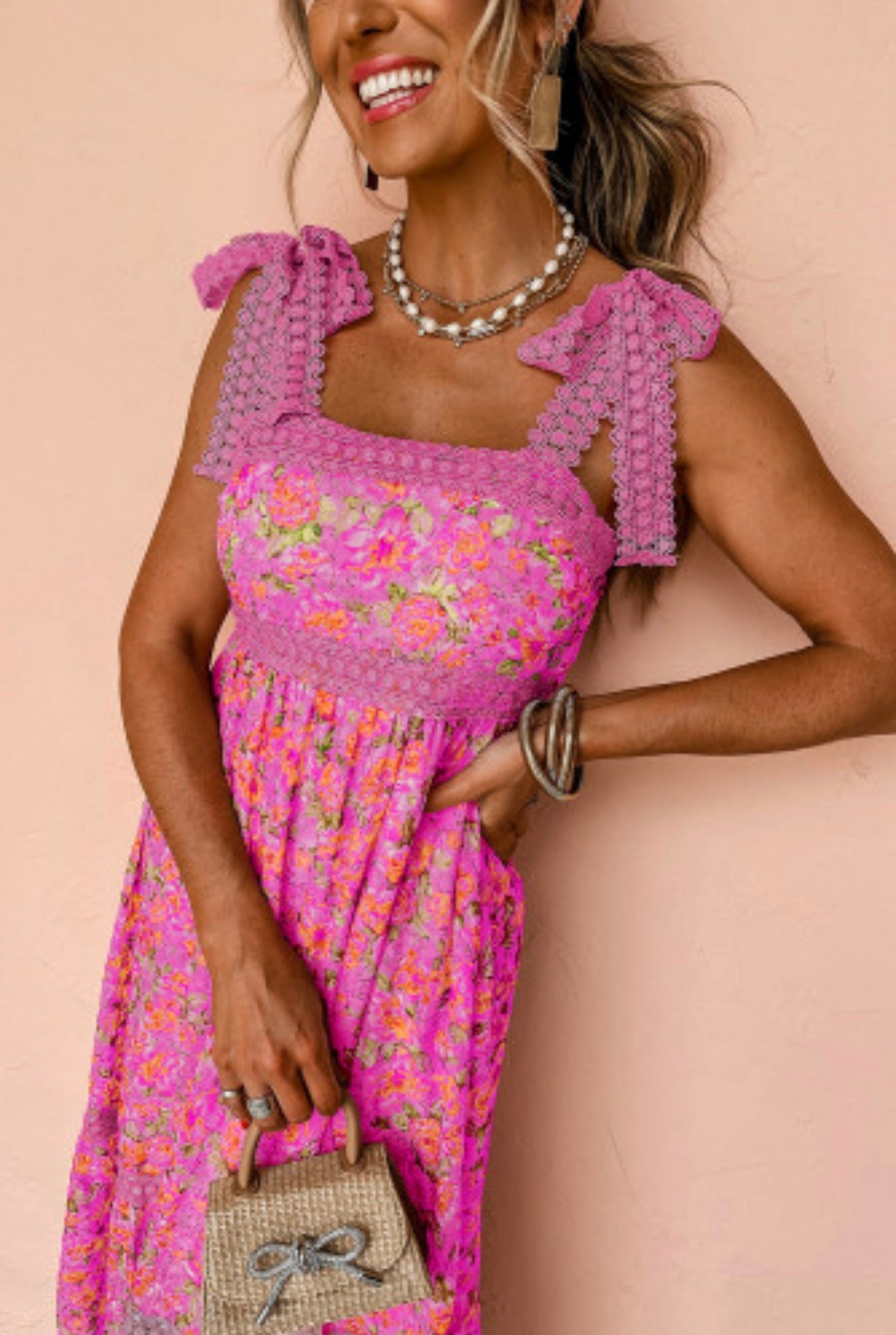 empire waist floral maxi dress Pink Floral Dress - Empire Waist Maxi Dress - V-Neck Maxi Dress