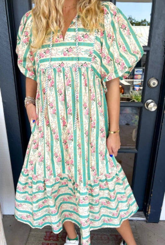 Vintage Puff Sleeve Midi Dress