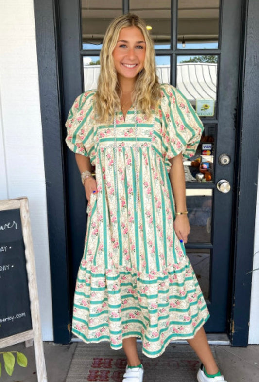 Vintage Puff Sleeve Midi Dress