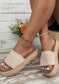 White Boho Woven Non-slip Wedge Slippers
