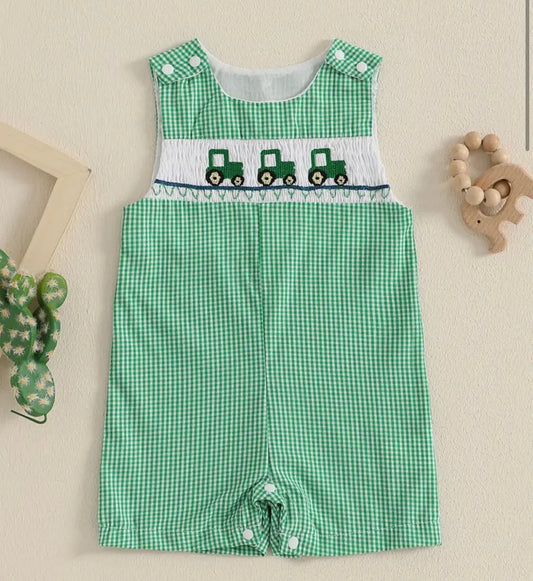 Gingham Tractor Romper