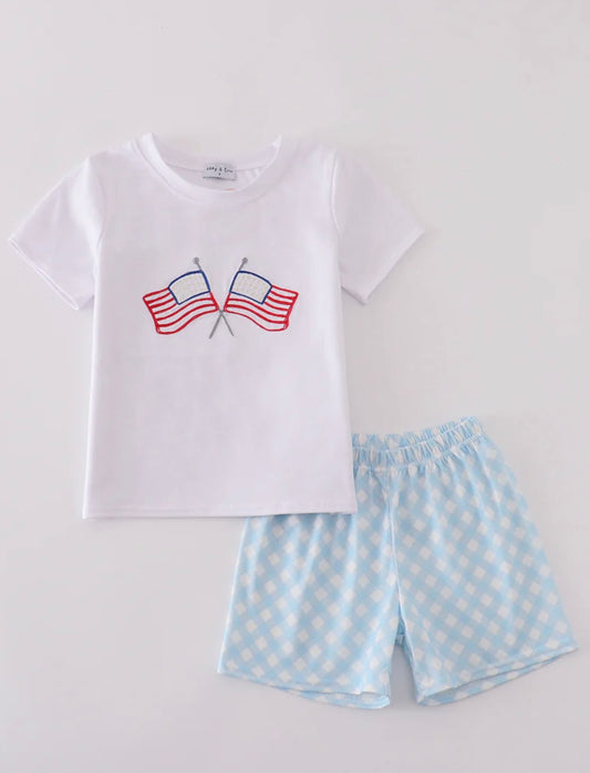 Blue Flag Gingham Shorts Set