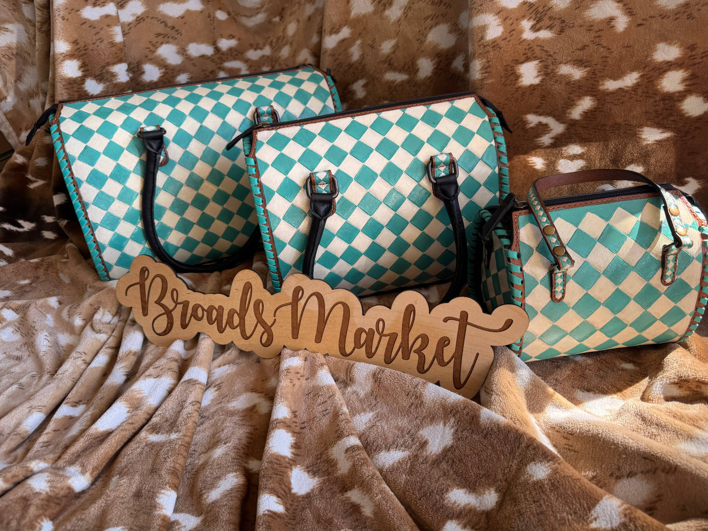 Teal Checkered Speedy Purse