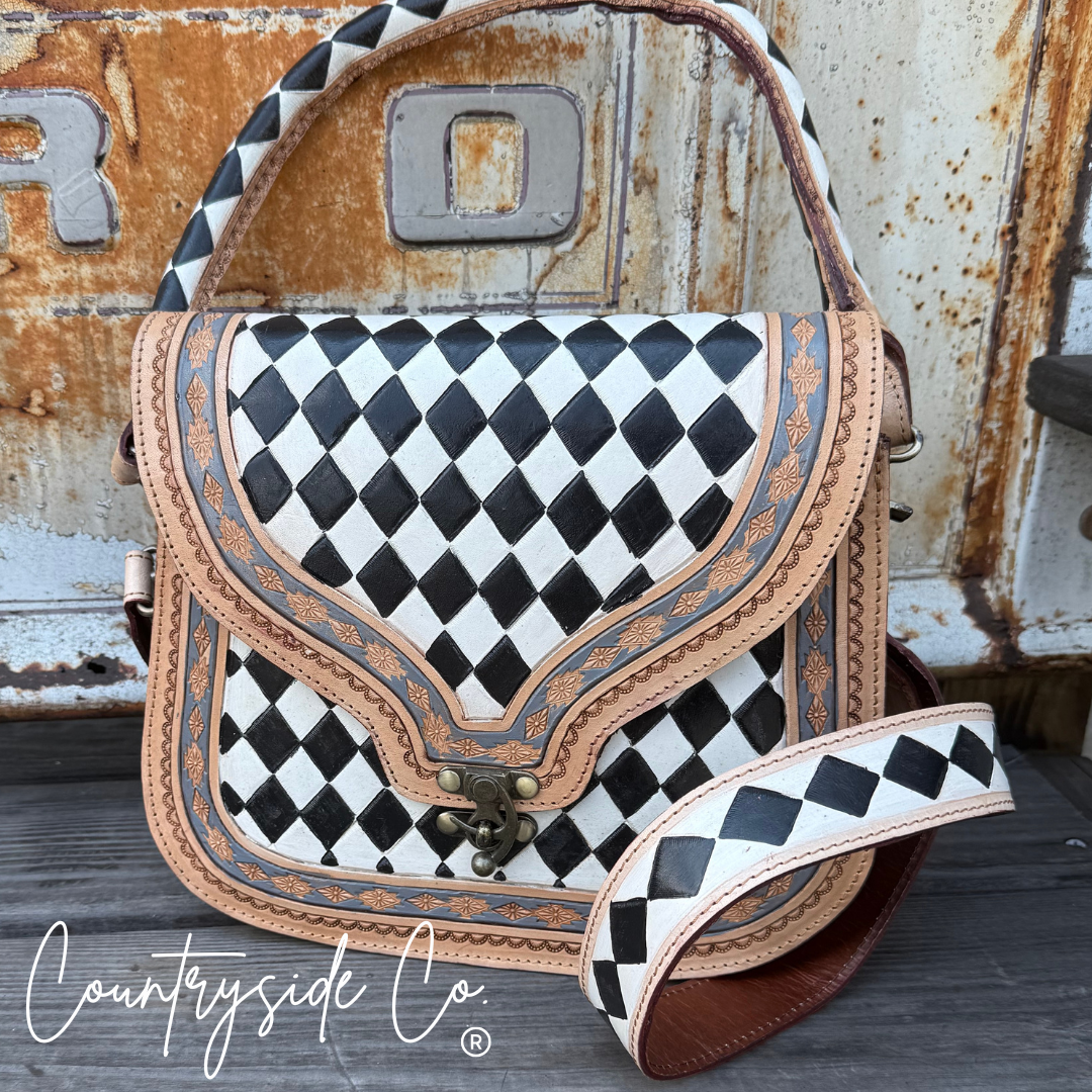 Zadie Tooled Leather Checkered Handbag