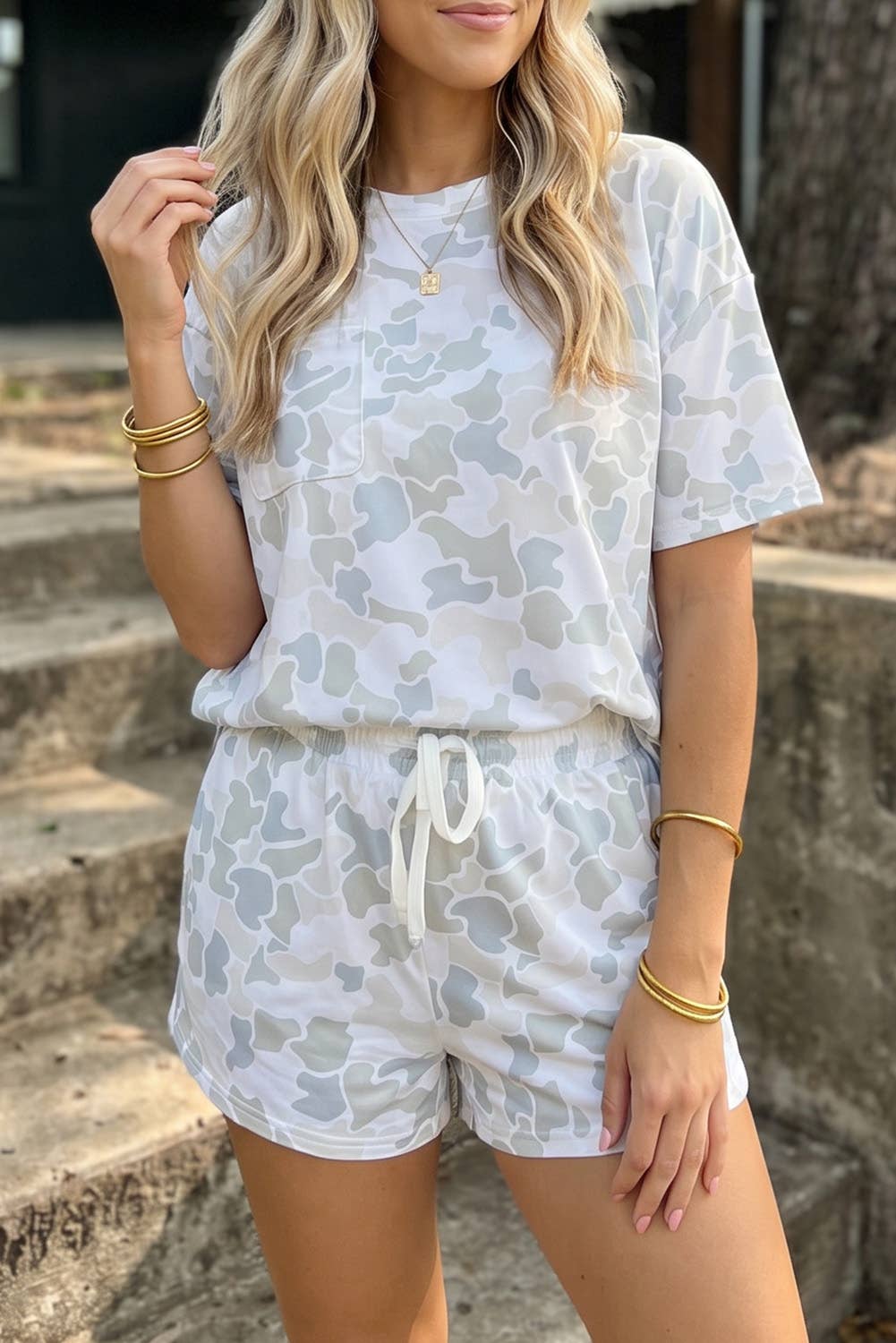 Camo Girly Shorts Set White