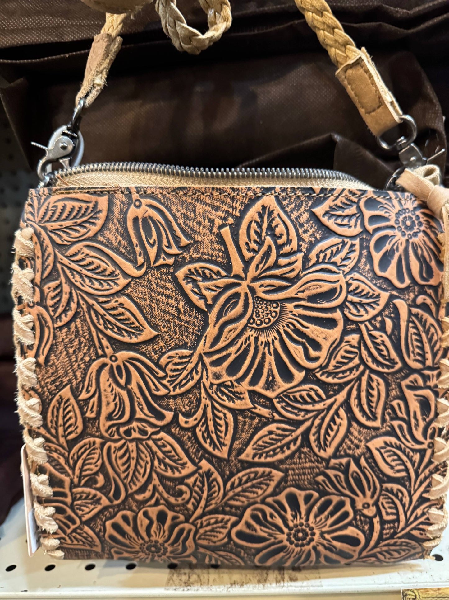 Floral Tooled Leather Crossbody