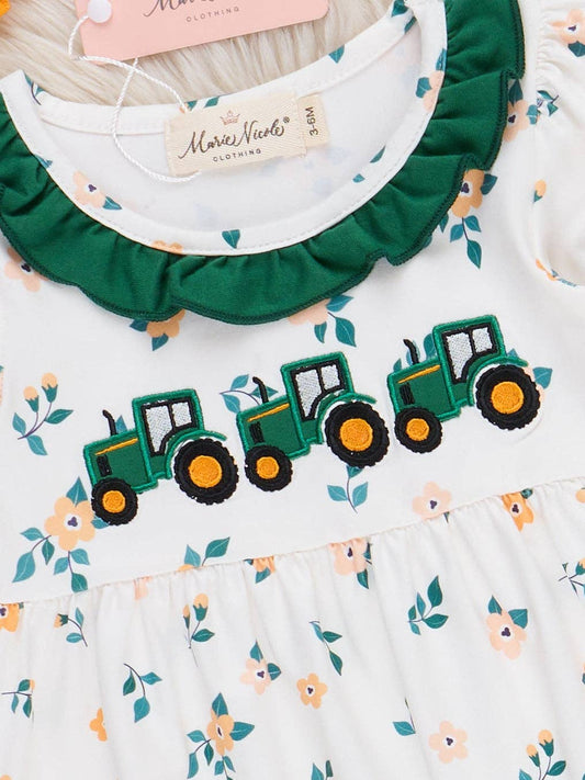 Green Tractor Ruffle Romper