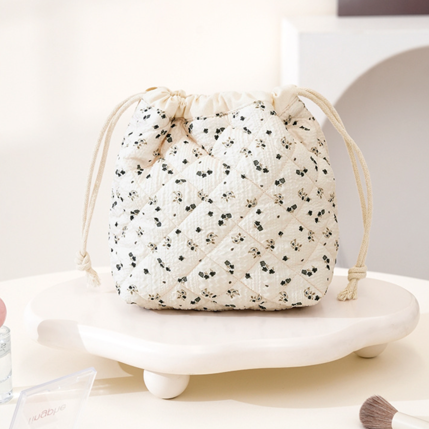 Quilted Drawstring Cosmetic Bag