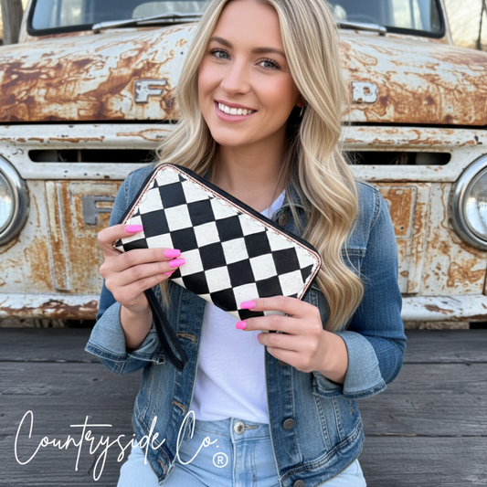 Avenue Checkered Leather Wallet