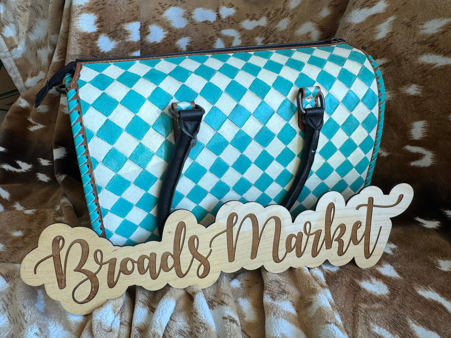 Teal Checkered Speedy Purse