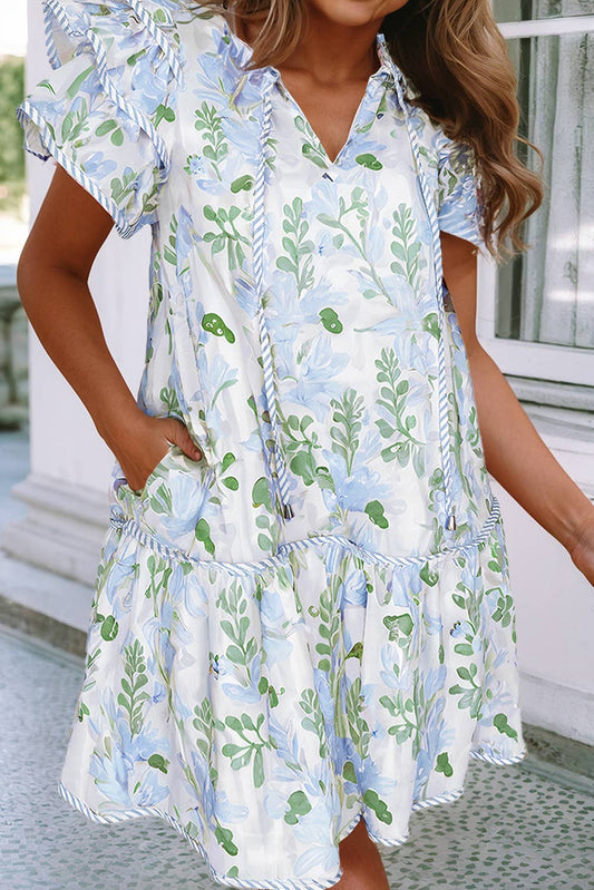 Floral Contrast Edge Layered Mini Dress