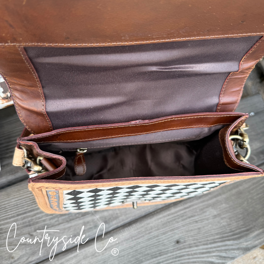 Zadie Tooled Leather Checkered Handbag